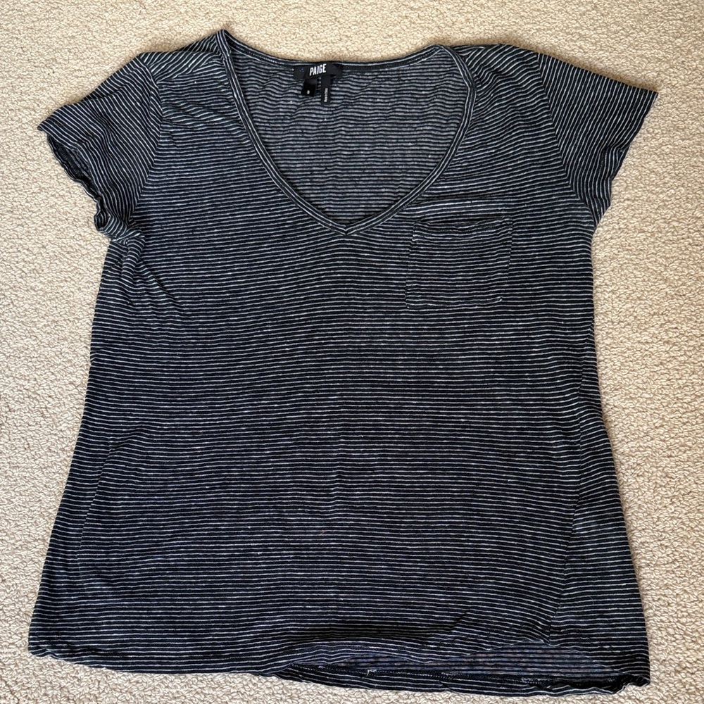 PAIGE Black & White Striped V-Neck Short Sleeve Tee